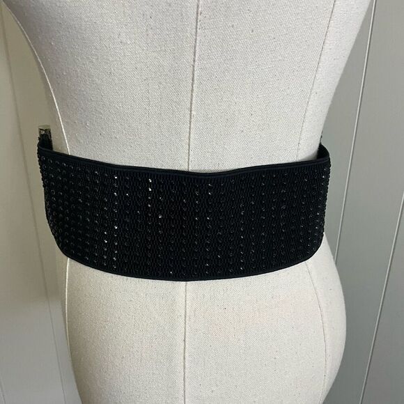 Vintage Handmade Black Cloth Embellished Rhinestone Women’s Belt 29-39” - Picture 6 of 7